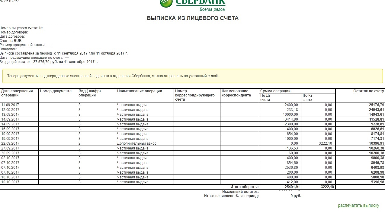 Расширенная выписка из банка образец